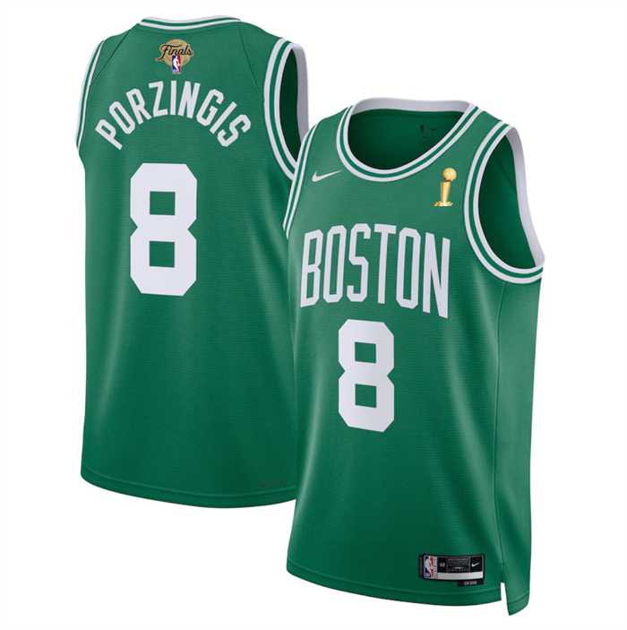 Mens Boston Celtics #8 Kristaps Porzingis Kelly Green 2024 Finals Champions Icon Edition Stitched Basketball Jersey Dzhi